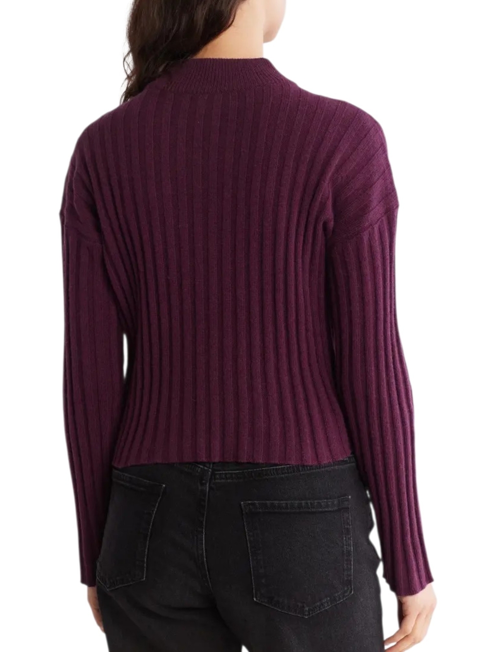 Madewell Plum Purple Ribbed Mockneck Cropped Wool Blend Sweater XL - Picture 3 of 12